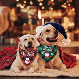 2Pcs Christmas Dog Bandana, 27.6x18.9in Large Pet Scarf Washable Triangle Dog Bibs, Adjustable Cat Kerchief Dog Neckerchief, Xmas Pet Costume Accessories for Puppy Small Medium Large Pet