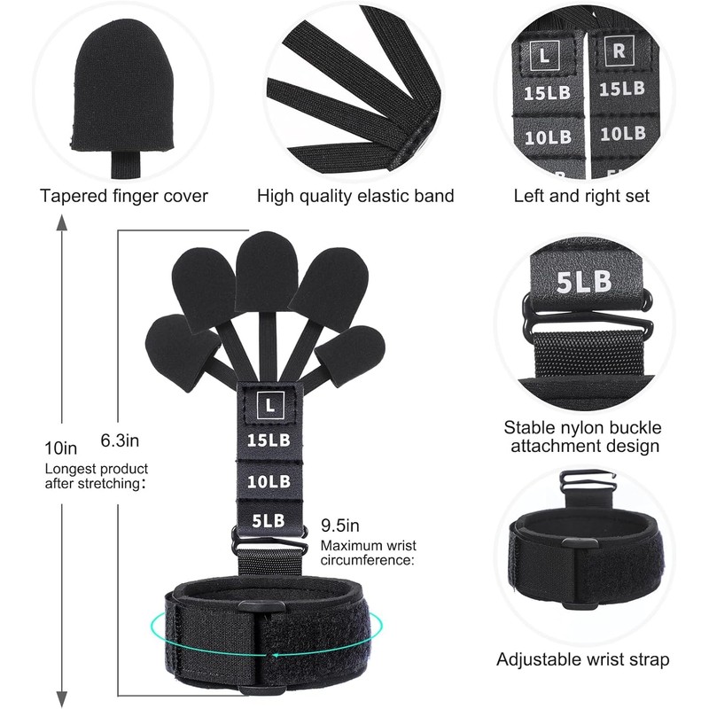 Pack of 2 Finger Extensors - 6 Level Hand Gripper,