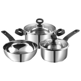 Vinod Stainless Steel Induction Friendly Trento Cookware set-3-Pieces, Silver