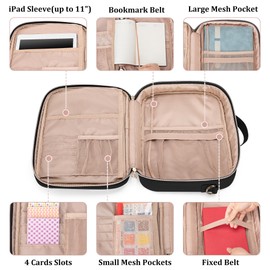 Teamoy Journal Supplies Storage Case, Journal Supplies Holder with Detachable Pen Slots and Shoulder Strap, Travel Organizer for B5 Notebooks, Planner, Pens, Journal Supplies, Black