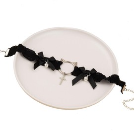 Dobovova Cat Ears Headband Adult with Lace Veil and Lace Collar Neck Accessory Choker Ring Necklace Collar for Women