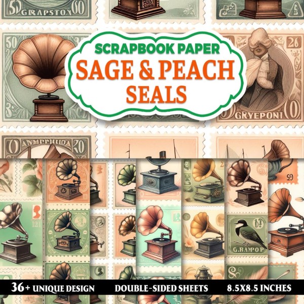 Sage & Peach Seals Scrapbook Paper: Elegant Seal Stickers Set