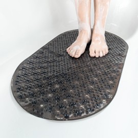 HITSLAM Oval Bathtub Mat Non Slip, 27x15 Inch Bubble Bath Tub Mat for Bathroom, Machine Washable Shower Mat with Suction Cups and Drain Holes, Black
