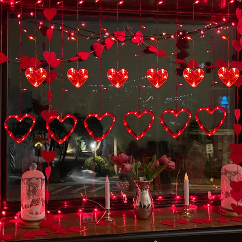 Valentine Lights, Red Heart Lights Indoor Outdoor, Valentines Day Window