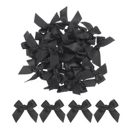 MECCANIXITY 30Pcs Mini Ribbon Bow 1.5" Mini Fabric Satin Ribbon Flower Bows for Craft DIY Sewing Wedding Birthday Party Black