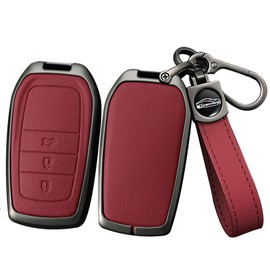 ontto 3 button Key Fob Cover Fit for Toyota Harrier Hilux Land Cruiser 200 Series Mirai Mark X 250G Yaris Cross Alloy Leather Smart Key Shell case keyring Key holder keychain accessories Red B