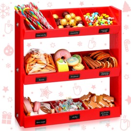 Thyle Christmas Hot Cocoa Bar Wood Storage Box with 9 Compartment Hot Chocolate Bar Supplies 3 Tier Hot Cocoa Bar Organizer Vintage Hot Cocoa Bar Accessories for Home Xmas Holiday Gift Party Decor