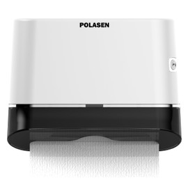 POLASEN Multifold Paper Towel Dispenser Wall Mount White Compact Adhesive No Drilling or Screws Installation Fits Combi-Fold Fusion Folded Hand Towels for Commercial Industrial Shop Office