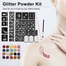 Glitter Powder Kit 24 Bottles Fine Glitter Powder Luminous Cosmetic Loose Glitter for Tattoo Body Art Party Makeup Face & Nail Art Temporary Tattoo Powder