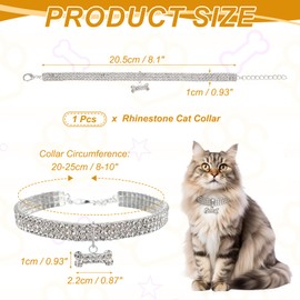 PETAXCELL Rhinestone Cat Collar, Bling Dog Basic Collars Adjustable Sparkling 3 Rows Dog Necklaces with Bone Pendant (8-10In, White) for Wedding Party Pet Jewelry Puppies Kitten