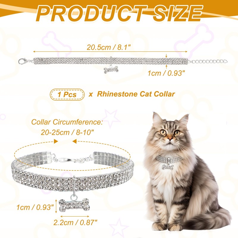 PETAXCELL Rhinestone Cat Collar, Bling Dog Basic Collars Adjustable Sparkling