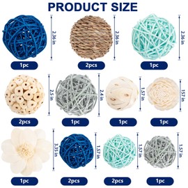 LGFMGWH 15Pcs Blue and White Decorative Balls for Potpourri Bowl Filler, Bowl Filler for Table Centerpiece Home Decor, Woven Rattan Wicker Balls, Rattan Wicker Orbs Fillers for Vase Jar Dough Bowl