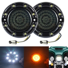 ZYTC 3 1/4" LED Turn Signals w/Running Light Bullet Style Front 1157 LED Turn Signal Kit White Amber for Harley Davidson Black Case
