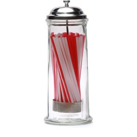 Circleware Retro Old Fashioned Glass Straw Dispenser Holder with Metal Lid and Red & White Beverage Drinking Tubes Included, Holds Pencils and Chopsticks, 10.8" H x 4.1" W, Vintage Utensil Jar