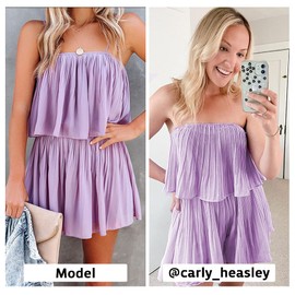 EXLURA Womens Spaghetti Strap Pleated Short Jumpsuit Sleeveless Flowy Playsuit Rompers