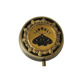 Engraved Pillbox - Bronze Celestial Moon Phase Moth Pill Box
