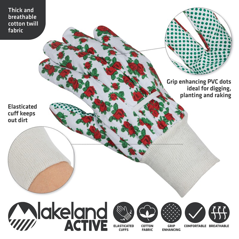 Lakeland Active Ellonby Cotton Gardening Drill Gloves - English Rose