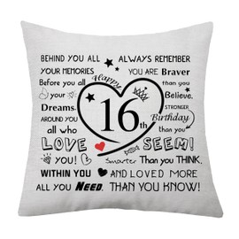 16th Birthday Gift for Girls Boys 16th Birthday Cushion Cover Gift Inspirational Cushion Cover for Daughter Son Granddaughter Sister Niece Cousin Bestie Friends Birthday Keepsake Pillow Cover (16)