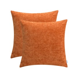 CaliTime Fall Pack of 2 Cozy Throw Pillow Covers Cases for Couch Sofa Home Decoration Solid Dyed Soft Chenille 18 X 18 Inches Burnt Orange