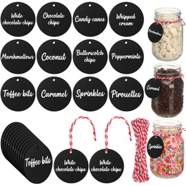 Layhit 12 Pcs Christmas Hot Cocoa Bar Decoration with Red and White Rope Wood Cocoa Bar Supplies Black Wooden Labels Tags Christmas Hot Chocolate Party Favor for Coffee Cup Office Table (Round)