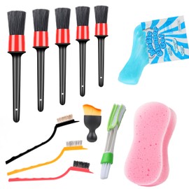Yungeln Car Cleaning Brush, 10 Pieces Cleaning Brushes, Car Cleaning Gel and Cleaning Sponge for Tyres, Car Windows and Car Interior Care