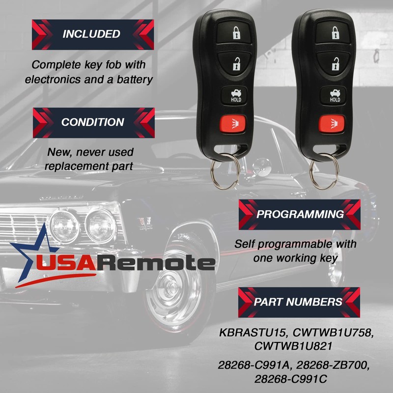 USARemote - Llavero remoto de entrada sin llave 4btn para