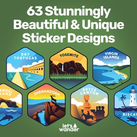 LET'S WANDER National Parks Stickers Complete Set of All 63 Parks - Waterproof & Weatherproof Bucket List Decals for Bottles, Laptops, Phone Cases, Bikes & More
