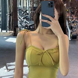 Elegant and Practical Women's Ribbon Strap Detail Bra Top Triple SIS-819 Pila Pole Wear (Ribbon Bra Top)/01.Mustard/M 3ea