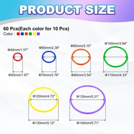 PATIKIL Plastic Toss Ring 6 Sizes, 60 Pack Sports Rings Toss Game Speed and Agility Practice Rings for Carnival Outdoor Games Supplies Bean Bag Throwing Yard Games, 6 Colors