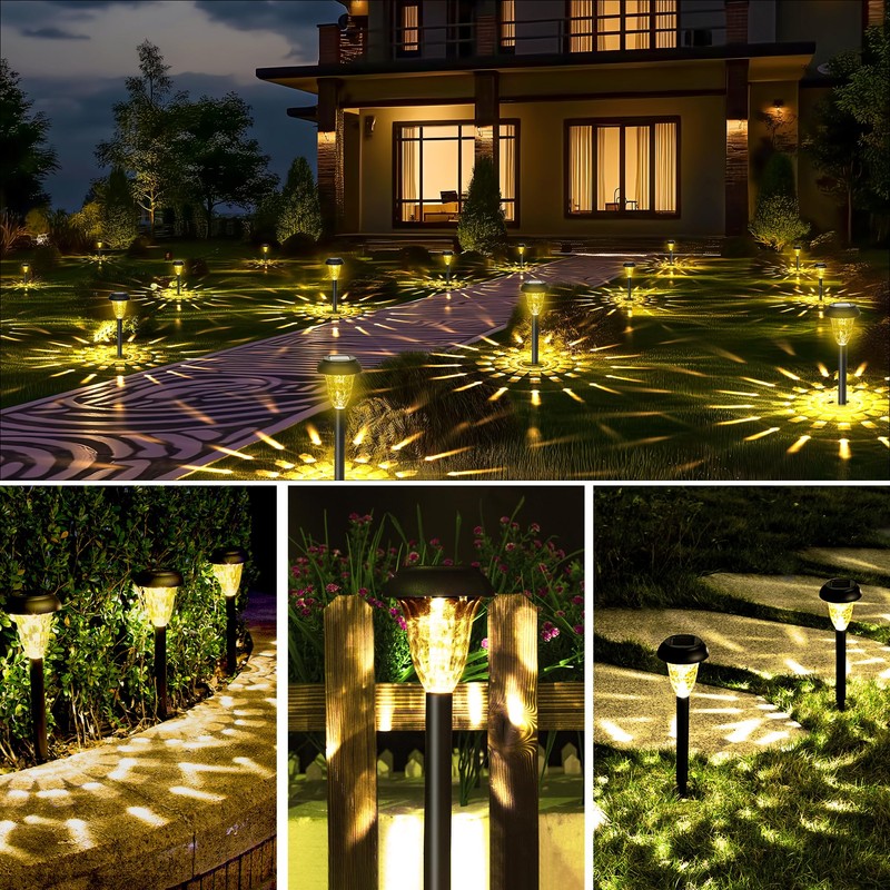 GIGALUMI 12 Pack Solar Light Outdoor Waterproof, Warm White Pathway