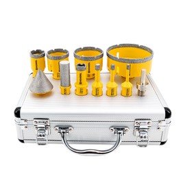 HIGHDRIL Diamond Drill Bits Kit with 5/8-11 for Porcelain Tile Ceramic Marble Brick Concrete Vacuum Brazed Hole Saw(6/8/10/20/35/50/65/100mm+50mm Chamfer Bit+20mm Finger Bit+Adapter)