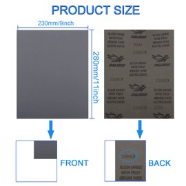 JONMON 2500 3000 Grits Sandpaper - 10Pcs 9 x 11 Inch Wet Fine Sanding Sandpaper Assortment, Abrasive Sand paper Sheet for Automotive Sanding Wood Furniture Metal Polishing Finishing