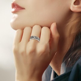 YFN Unisex Celtic Knot Ring Vintage Tone Sterling Silver CZ Band Infinity Rings for Women Men, 9, Sterling Silver