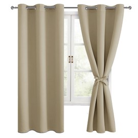 Hiasan Blackout Curtains for Bedroom, 42 x 63 Inches Length - Thermal Insulated & Light Blocking Window Curtains for Living Room, 2 Drape Panels Sewn with Tiebacks, Taupe