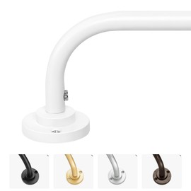 Hei!Dear White Curtain Rod, Modern Adjustable 5/8 Inch Wrap Around Window Rod for 28-48 Inch Windows, Sleek Curved Design, Heavy Duty Decorative Curtain Rod for Bedroom or Living Room