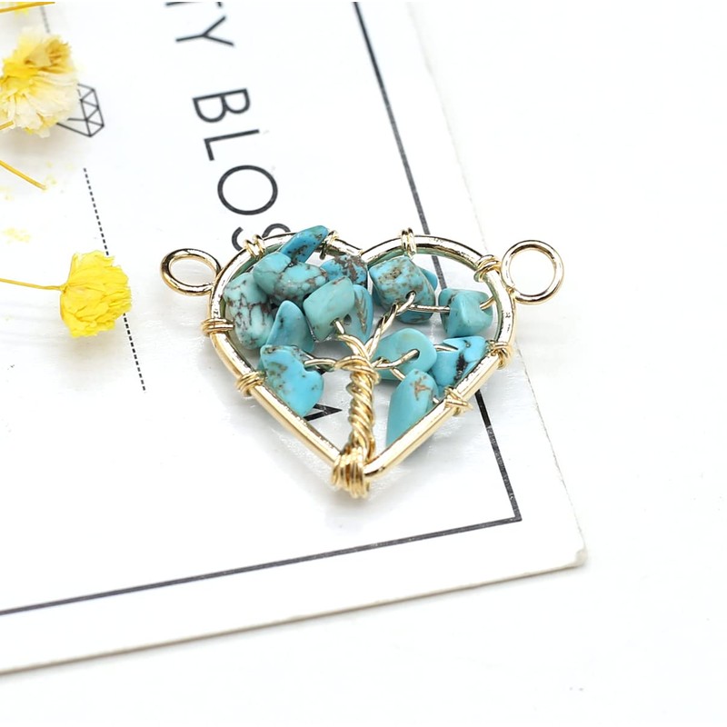 LE SKY 8 Pcs Natural Chip Stone Pendant Connectors Mixed