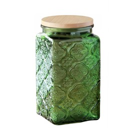 ANSQU Green Glass Jar, 34oz Square Glass Jar with Lid, Vintage Mason Jar, Candy Jar/Sugar Container for Kitchen Pantry Coffee, Tea, Cookie, Decorative Glass Jar Cute Jar (Green, 1 Pack)