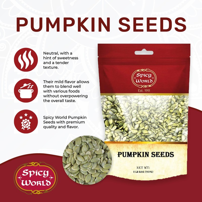 Raw Pumpkin Seeds 2 LB Bag - Shelled, AAA Grade,