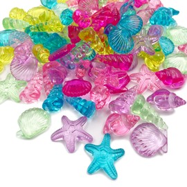 LYFJXX 92pcs/Set 4 Styles Acrylic Seashells Conch Starfish Assorted Color for Table Scatters Beach Theme Sea Shells Party Decoration Crafts