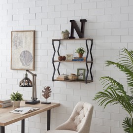 Danya B Rustic Industrial 3-Tier Zigzag Floating Wall Shelf GH20190 | Wall Mounted Shelf for Pictures, Decor, Art, Houseplants | Industrial, Rustic, Farmhouse Style