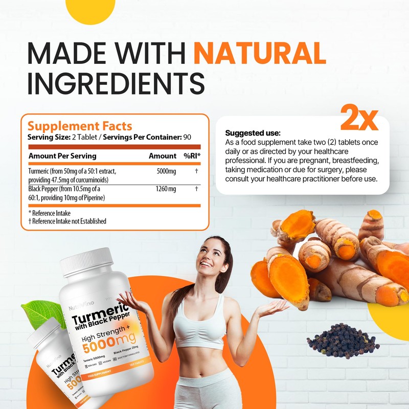 Turmeric Tablets 5000mg with Black Pepper | 95% Curcumin Extract