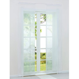 HeichkelL Sliding Curtains, Set of 2, Plain Panel Curtains, Voile, Semi-Transparent Sliding Curtain, Velcro Tape and Weighted Bars, White, Each Piece W x H 57 x 145 cm