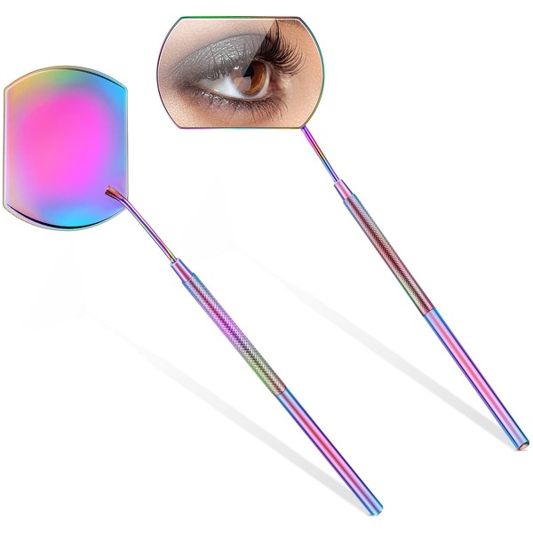 2 Pieces Lash Mirror, Mirror for Eyelash, Large Square Mirror Stainless Steel Eyelash Mirror Lash Tools Eyelash Extensions (Rainbow Color)