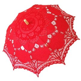 AEAOA Handmade Red Lace Parasol Umbrella Wedding Bridal 30 Inch Adult Size