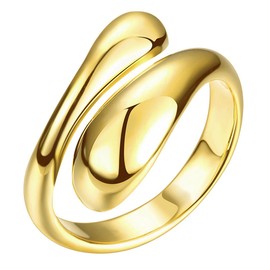 Cutesmile Fashion Jewelry 18K Gold/Rose Gold/White Gold Elongated Teardrop Spoon Open Adjustable Ring (Gold)