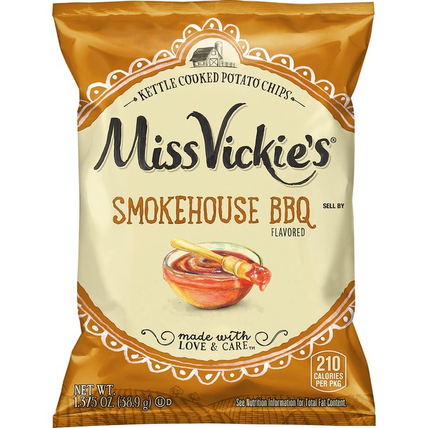 Miss Vickie's Smokehouse BBQ Flavored Kettle Cooked Potato Chips, 1.375 Ounce (Pack of 64)