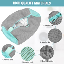 Shoe Washing Machine Bag, 2 Pack Grey Laundry Shoe Bags for Washer and Dryer, Sturdy Zipper with Hook Design, Dry Net Bag Included, Reusable Shoe Washing Bag for Sneaker, Grey 2PCS