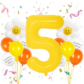 VUCDXOP 13pcs Yellow 5th Birthday Balloons Set - Large Foil Number 5 Balloons, Decorations for Girls Party Anniversary