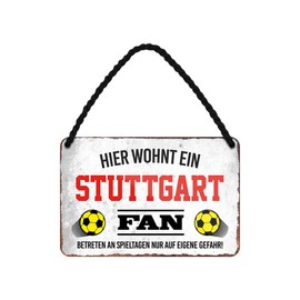 Stuttgart Fan Tin Sign - Metal Sign with Cord and Suction Cup - Hanging Sign for Fans Ultras Pendant Enthusiasts - Wall Decoration Door Decoration for Man Cave Teenager's Room Workshop Living Room - 18 x 12 cm