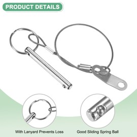 M METERXITY 4-Pack Quick Release Pins, 1/4"(6mm) Diameter, 1.5(38mm) Usage Length Bimini Top Pin W/Lanyard & Screws for Shipbuilding/Marine/Trailer, 2 (50mm) Long Hardware Pins